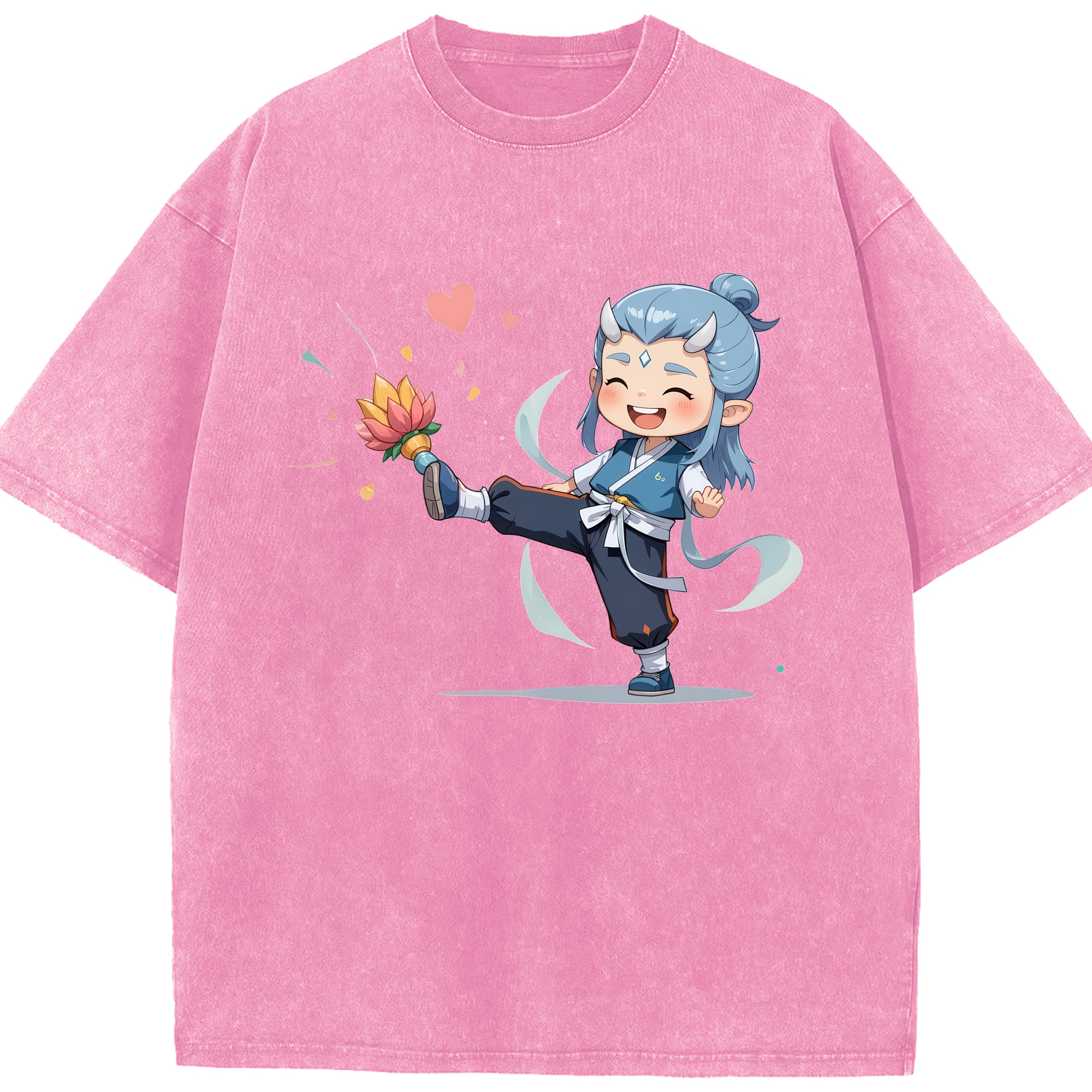 （画像用） Ne Zha 2 ナタ 魔童の大暴れ 綿100% ヴィンテージ風 半袖Tシャツ（フロントプリント）